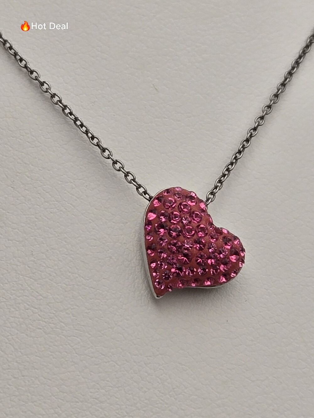 Swarovski Eros Rose Heart Pendant Necklace Swan Signed Pink Crystal 17"